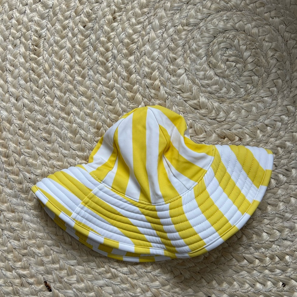 Jessica Simpson yellow white striped bucket hat toddler girl summer sunhat